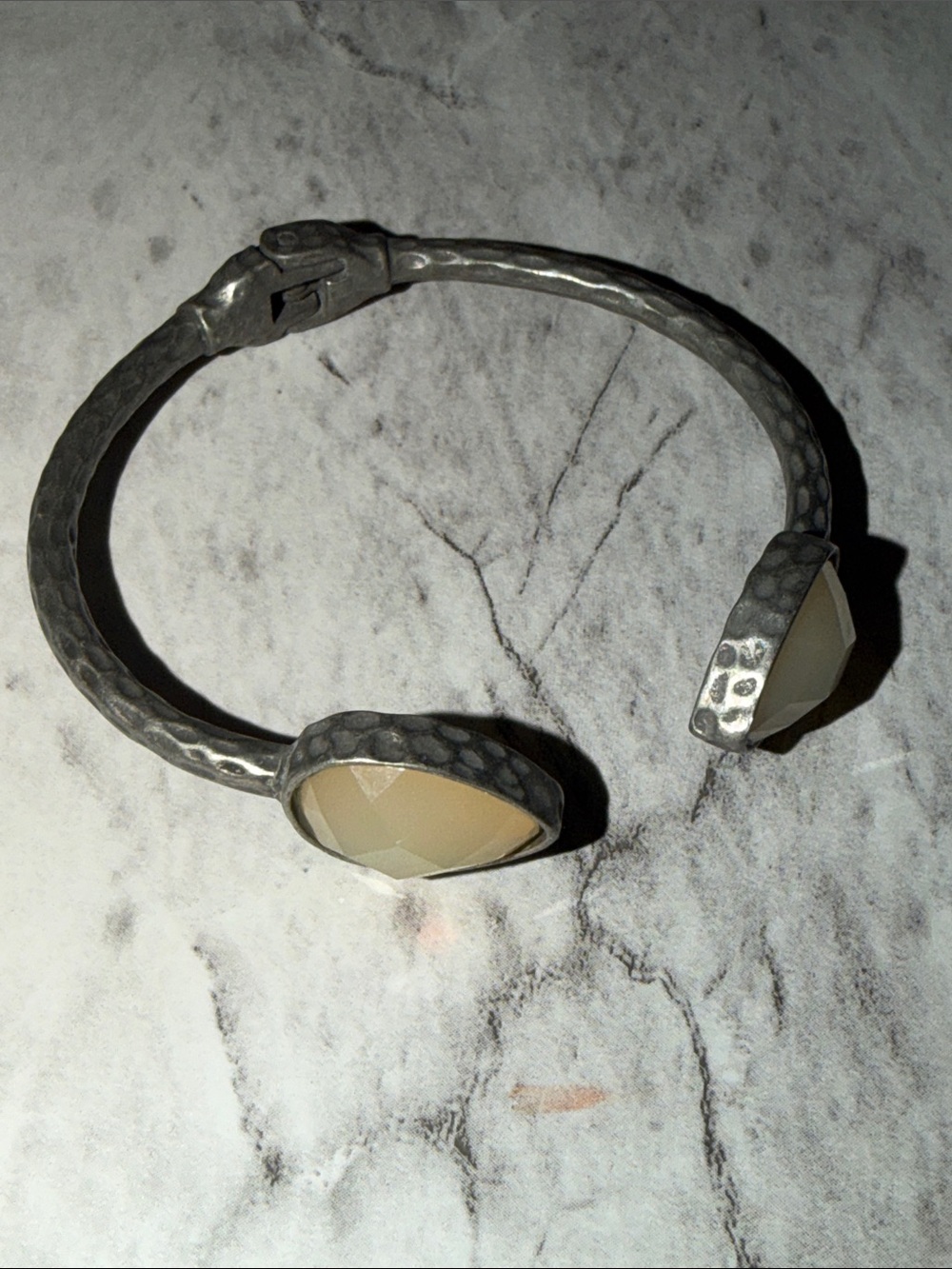Hammered Silver Tone Teardrop Cuff Bracelet Boho